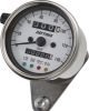 Daytona 'Mechanica II' Speedometer, 140km/h display, 60mm diameter, stainless steel housing, white dial, 4 pilot lights, LED illumination, 6-12V