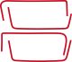 Decal Set for Side Covers, 1 pair for  right and left, contains four red  decorative strips for base color white and black (template = Type 43F 1986)