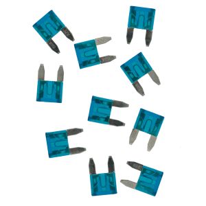 15A Mini Blade Type Fuse, light blue, dim. approx. 16x11mm, pack of 10