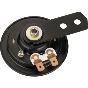 Horn, 12V, 100db, black, d=70mm, w/o rubber between horn and bracket, bracket is screwable
