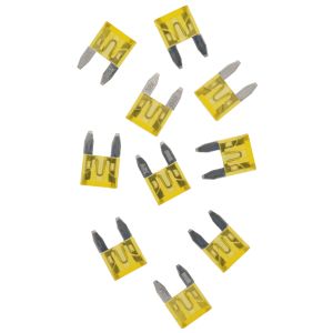 20A Mini Blade Type Fuse, yellow, dim. approx. 16x11mm, pack of 10
