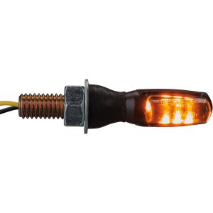 LED Micro Indicator 'Spark', Black Plastic Housing, Smoke Lens, 38x11x14.5mm, 'E'-Approved for Front and Rear, Rubber-Cushioned, 1 Pair