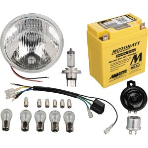 Add-On Kit H4 for Item 50544 12V Conversion (includes all bulbs, closed AGM battery, flasher relay, horn, H4-headlight and wiring loom)