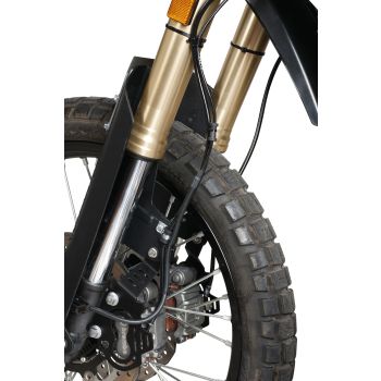 Steel Braided Brake Line T700, black, T-shaped, one-piece, from yoke to caliper, incl. banjo bolts, for Enduro- front fender 31092S/W, incl. certificate