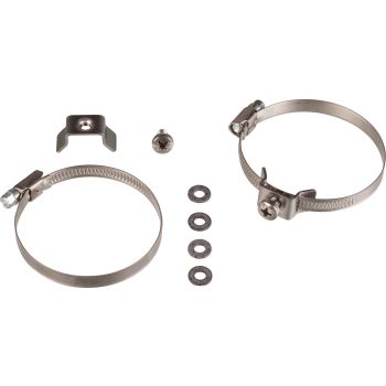 Universal Heat Shield Mount, 50-68mm header pipe diameter, stainless steel, M6 mount, with heat resistant washers (one each above / below heat shield)
