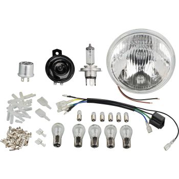 Powerdynamo Supplementary Kit H4 incl. Reflector and Connection Cable Loom, light bulbs, horn, flasher relay, small parts (without battery)