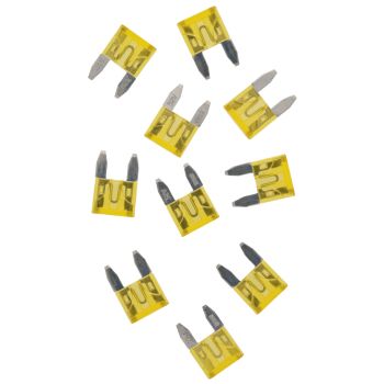 20A Mini Blade Type Fuse, yellow, dim. approx. 16x11mm, pack of 10