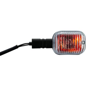 Indicator with Clear Lens, front/left or rear/right, 12V bulb 10W BA15S, screw connection as OEM, rigid indicator arm, 1 piece
