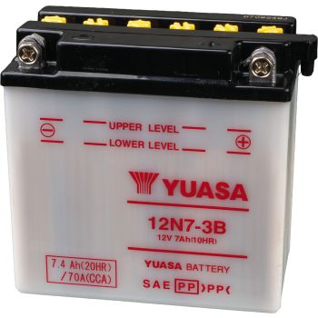 Battery YUASA 12V (12N7-3B), dry unfilled, needs 0,5L battery acid (Acid not available by shipping)