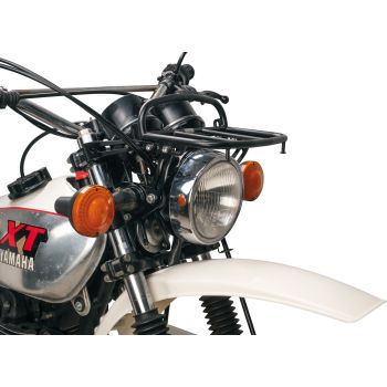 Front Luggage Rack, black stainless steel, with brackets and mounting material, luggage area approx. 23x15cm, versatile adjustable