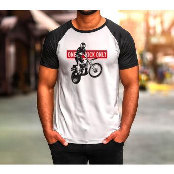 Raglan T-Shirt 'onekickonly' , Black Sleeves, 2-color print, Size M - XXL, slim fit 100% cotton, washable at max. 30°C