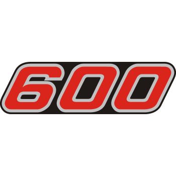 Sticker for Side Cover with Lettering 600, red/white, black background, 1 piece suitable for left or right side, 2 required, OEM reference # 43F-21781-10